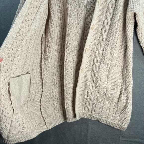 Aran Draft Merino Wool Button Front Sweater Cardigan Size Large Parsnip - Picture 6 of 12